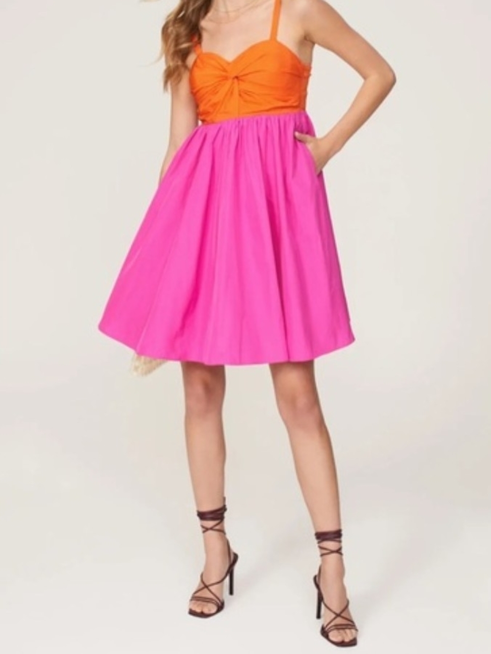 kate spade Twist Bodice Colorblock  Dress in Orange and Hot Pink